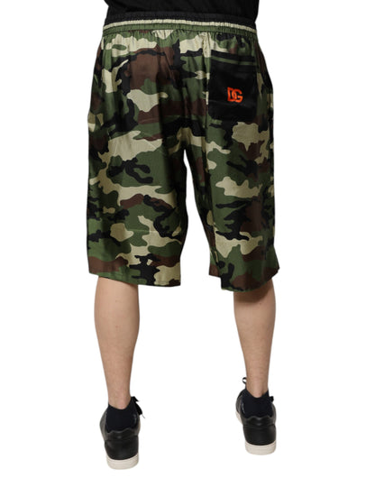 Dolce &amp; Gabbana Multicolor Camouflage Silk Mid Waist Bermuda Shorts