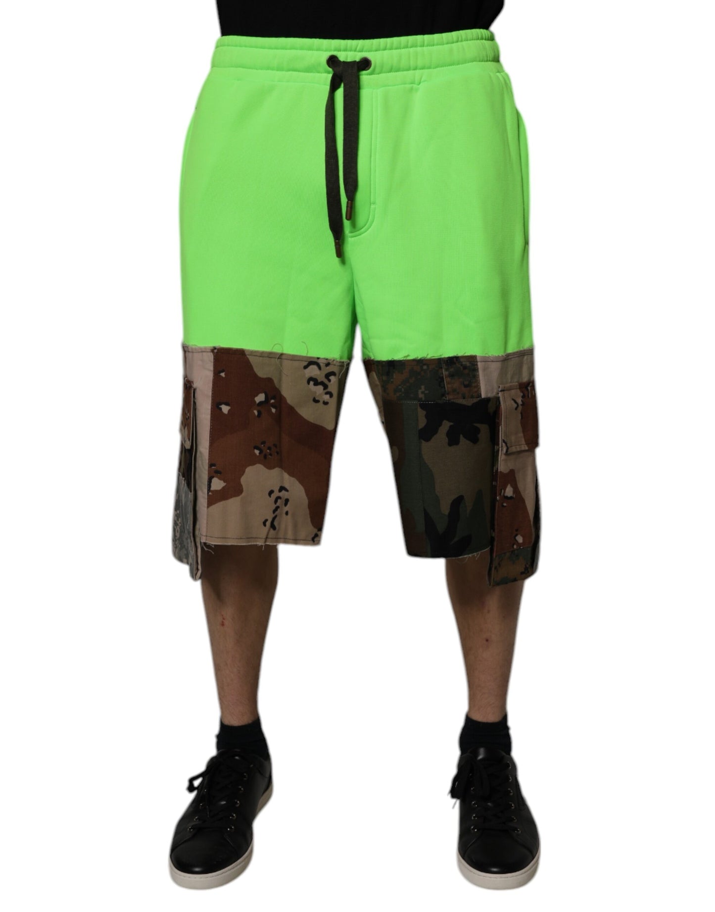Dolce &amp; Gabbana Green Patchwork Cargo Bermuda Shorts