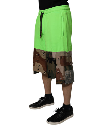 Dolce &amp; Gabbana Green Patchwork Cargo Bermuda Shorts