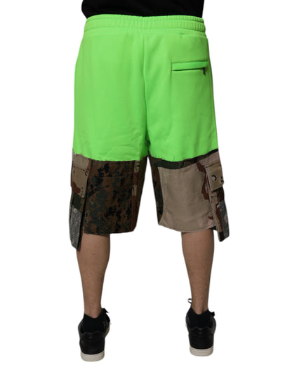 Dolce &amp; Gabbana Green Patchwork Cargo Bermuda Shorts