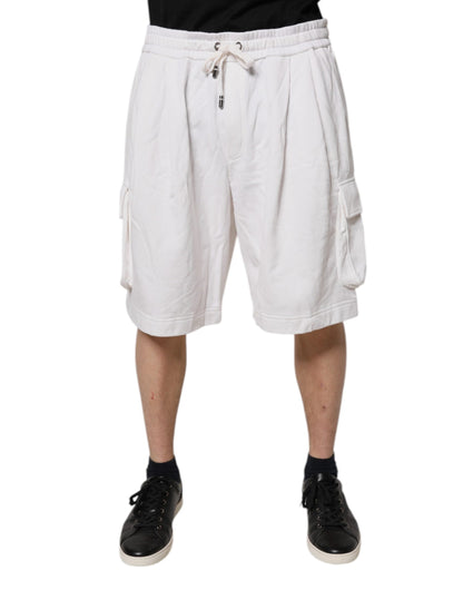 Dolce &amp; Gabbana White Cotton Cargo Bermuda Sweatshorts Shorts