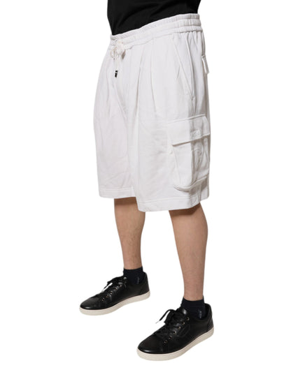Dolce &amp; Gabbana White Cotton Cargo Bermuda Sweatshorts Shorts