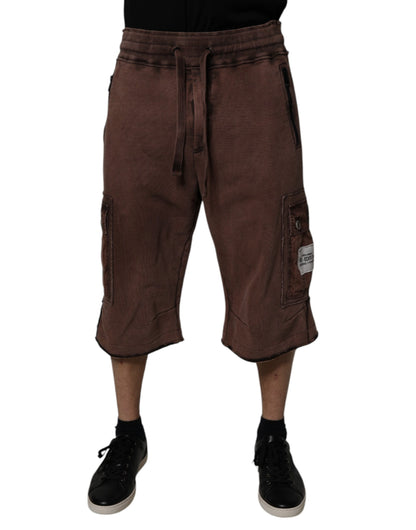Dolce &amp; Gabbana Brown Cotton Cargo Bermuda Sweatshorts Shorts