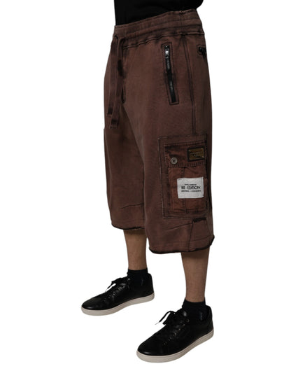 Dolce &amp; Gabbana Brown Cotton Cargo Bermuda Sweatshorts Shorts