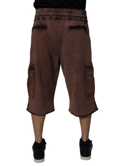 Dolce &amp; Gabbana Brown Cotton Cargo Bermuda Sweatshorts Shorts