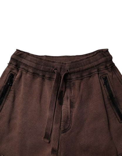 Dolce &amp; Gabbana Brown Cotton Cargo Bermuda Sweatshorts Shorts