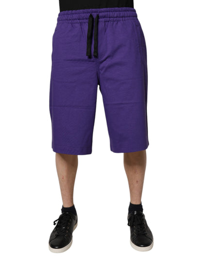 Dolce &amp; Gabbana Purple Cotton Men Bermuda Sweatshorts Shorts