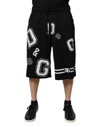 Dolce &amp; Gabbana Black Logo Cotton Bermuda Sweatshorts Shorts
