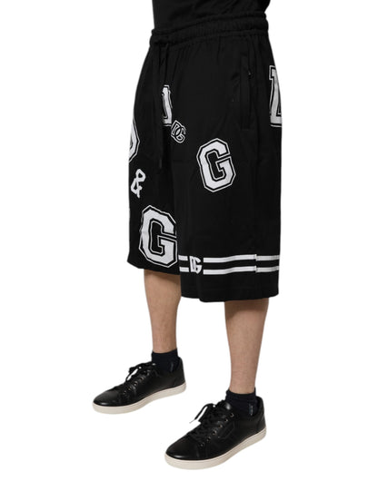 Dolce &amp; Gabbana Black Logo Cotton Bermuda Sweatshorts Shorts