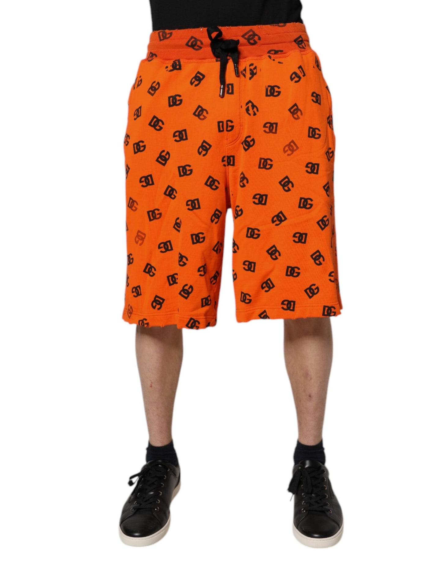Dolce &amp; Gabbana Orange Logo Monogram Cotton Bermuda Shorts
