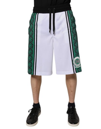 Dolce &amp; Gabbana White Green Men Jersey Sweatshorts Shorts