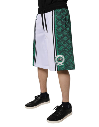 Dolce &amp; Gabbana White Green Men Jersey Sweatshorts Shorts