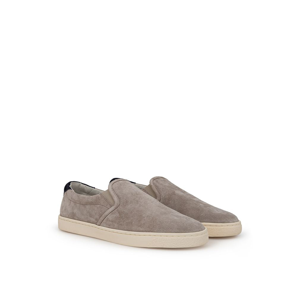Brunello Cucinelli Gray Leather Sneaker by Brunello Cucinelli