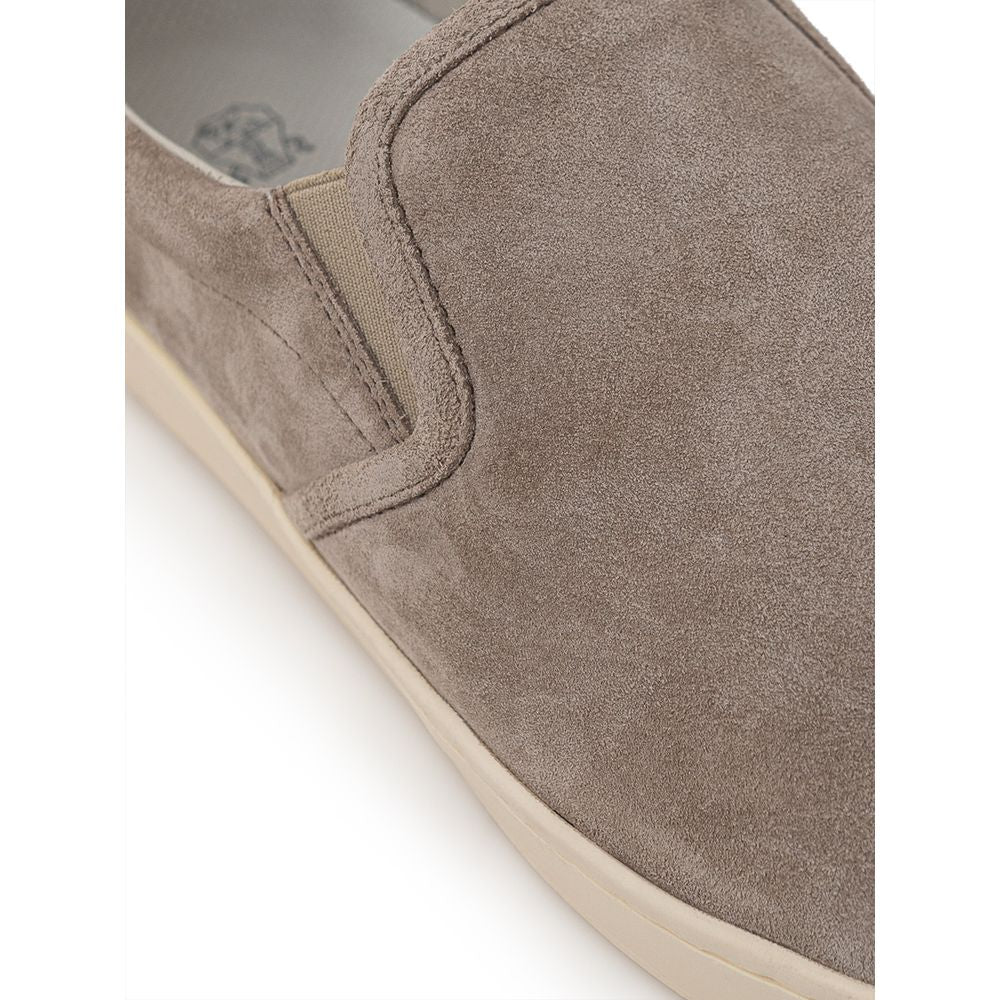 Brunello Cucinelli Gray Leather Sneaker by Brunello Cucinelli