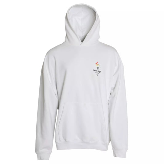 Pull oversize à capuche et logo Balenciaga en coton blanc