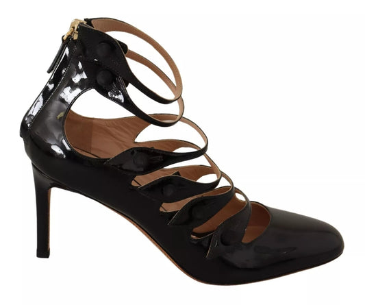 Escarpins à talons mi-hauts en cuir noir à brides multiples Valentino