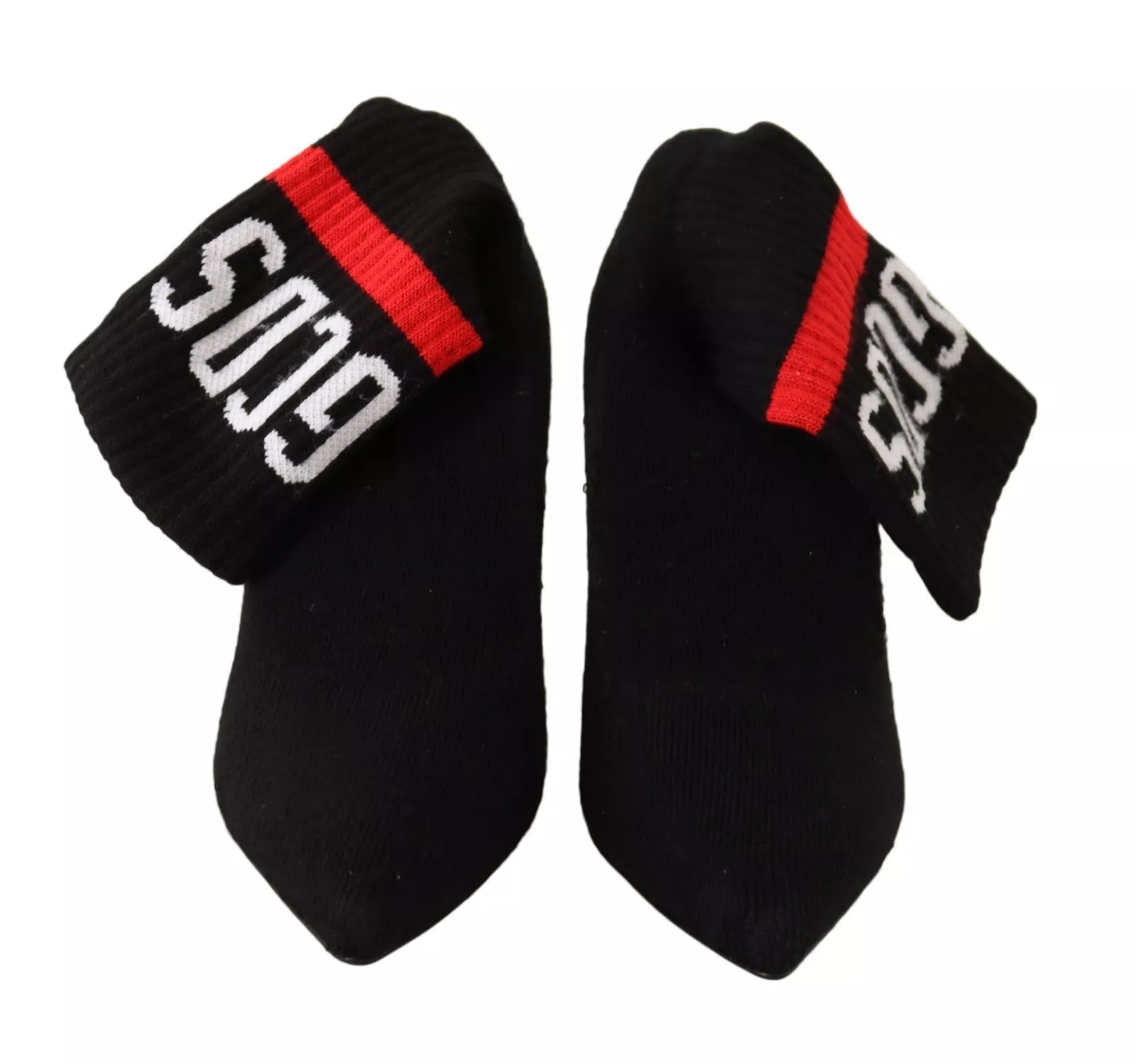 GCDS Black Suede Logo Socks Block Heel Ankle Boots Shoes by GCDS