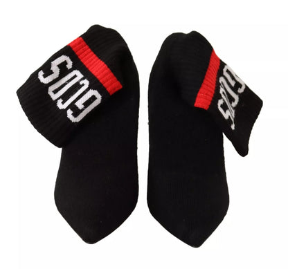 GCDS Black Suede Logo Socks Block Heel Ankle Boots Shoes by GCDS