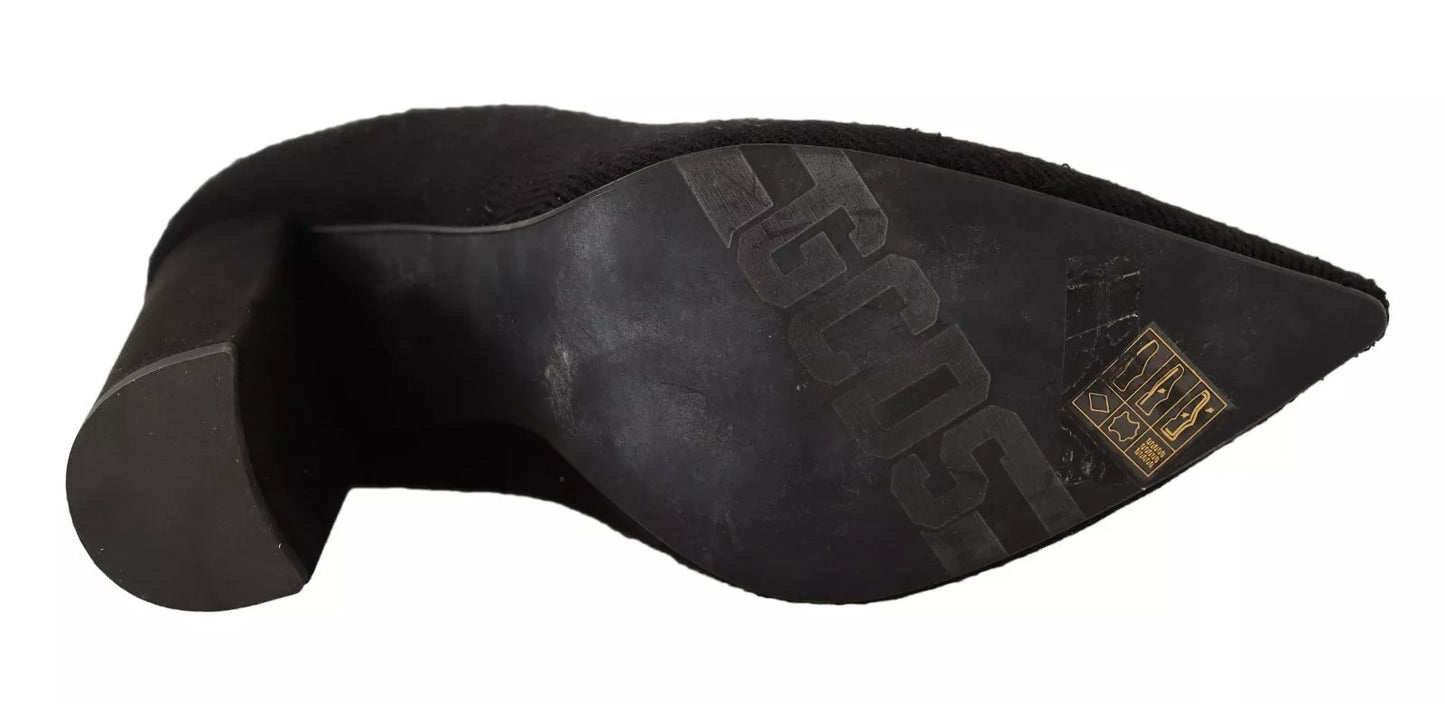 GCDS Black Suede Logo Socks Block Heel Ankle Boots Shoes by GCDS