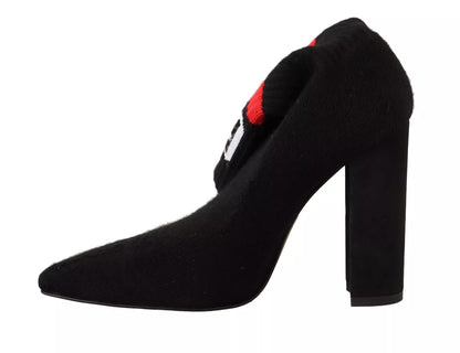 GCDS Black Suede Logo Socks Block Heel Ankle Boots Shoes by GCDS