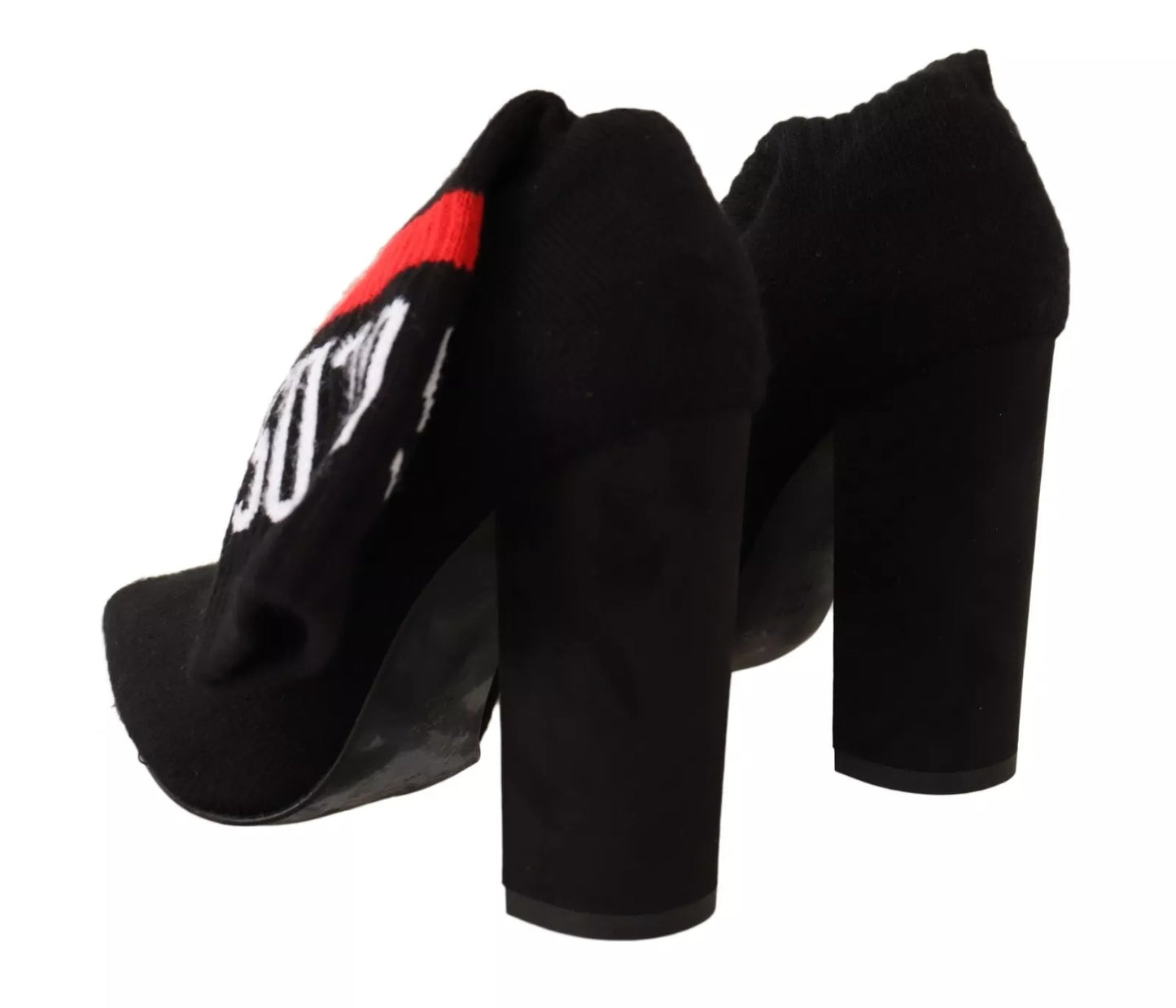GCDS Black Suede Logo Socks Block Heel Ankle Boots Shoes by GCDS