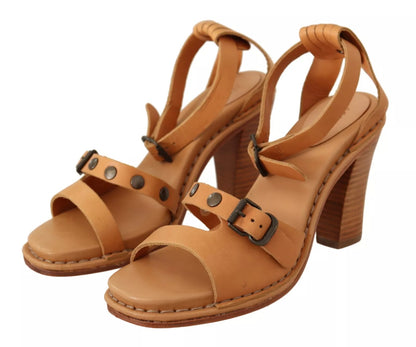 See By Chloé Brown Leather Studded Ankle Strap Sandals Shoes by See By Chloé