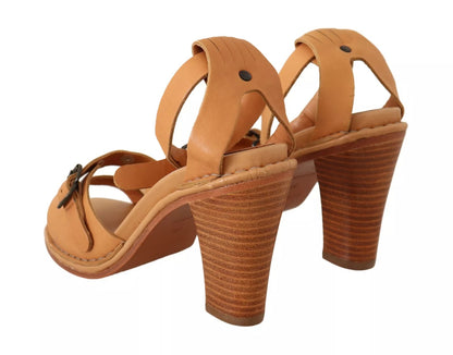 See By Chloé Brown Leather Studded Ankle Strap Sandals Shoes by See By Chloé