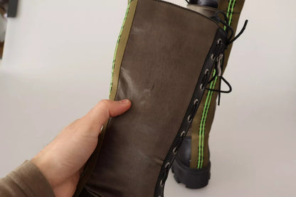 Gaelle Black Green High Combat Boots Lace Up Military Shoes by Gaelle