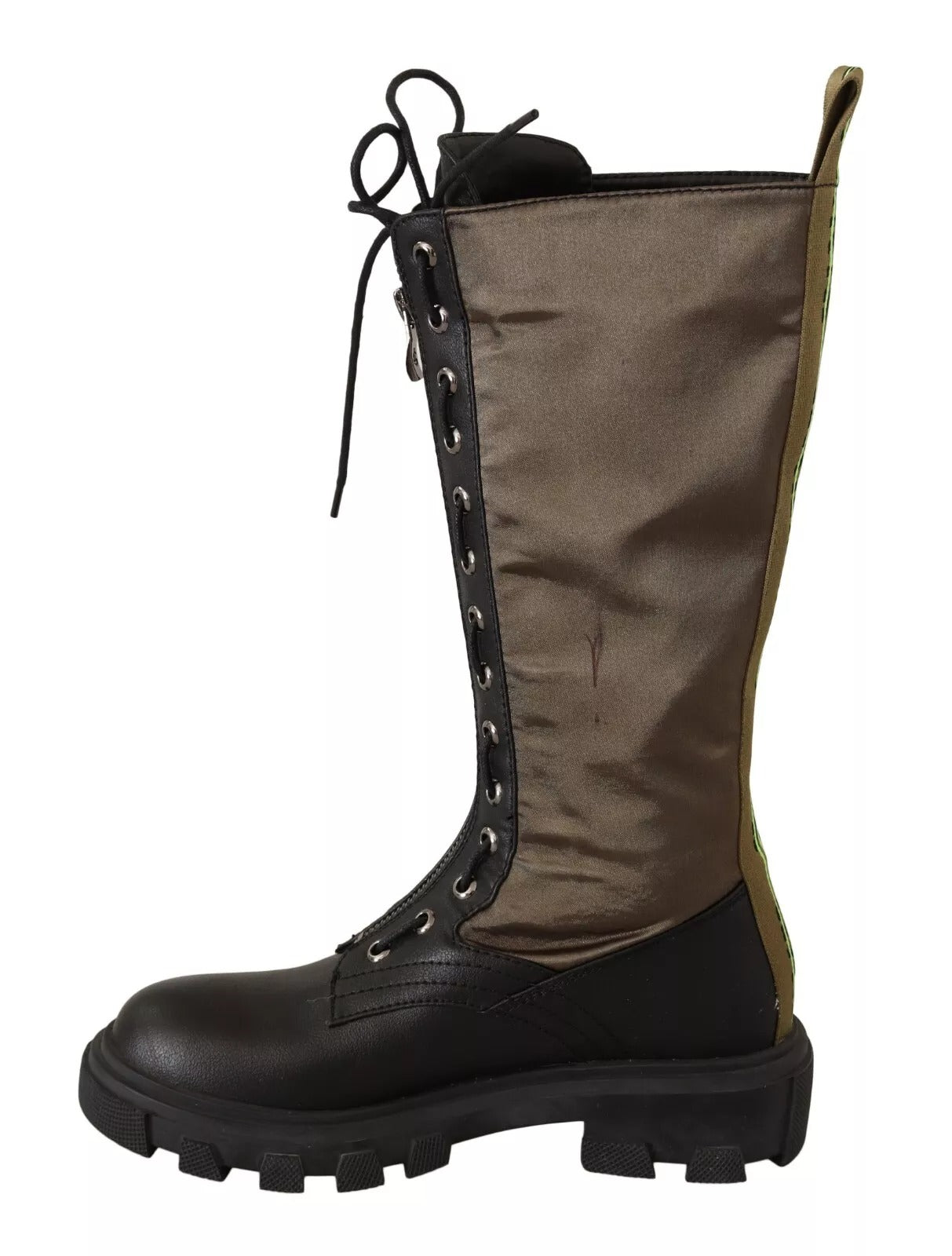 Gaelle Black Green High Combat Boots Lace Up Military Shoes by Gaelle