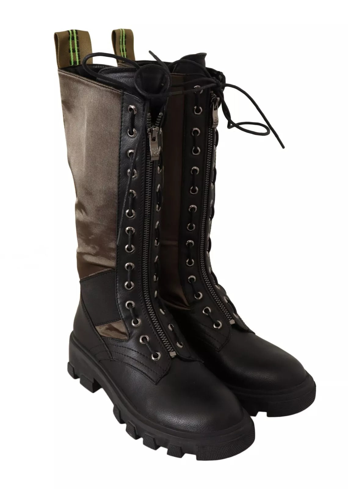 Gaelle Black Green High Combat Boots Lace Up Military Shoes by Gaelle