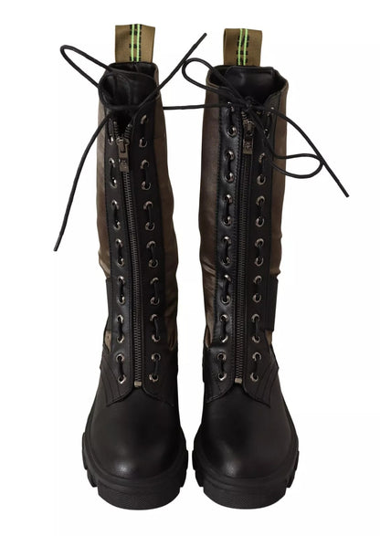 Gaelle Black Green High Combat Boots Lace Up Military Shoes by Gaelle