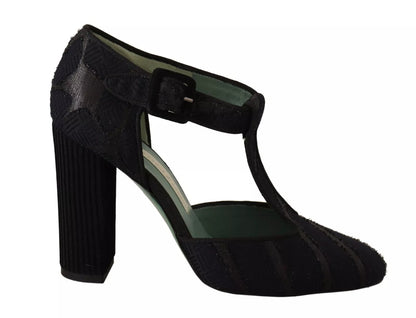 Paola D'Arcano Black Suede Leather Block Heels Sandals Shoes by Paola D'Arcano