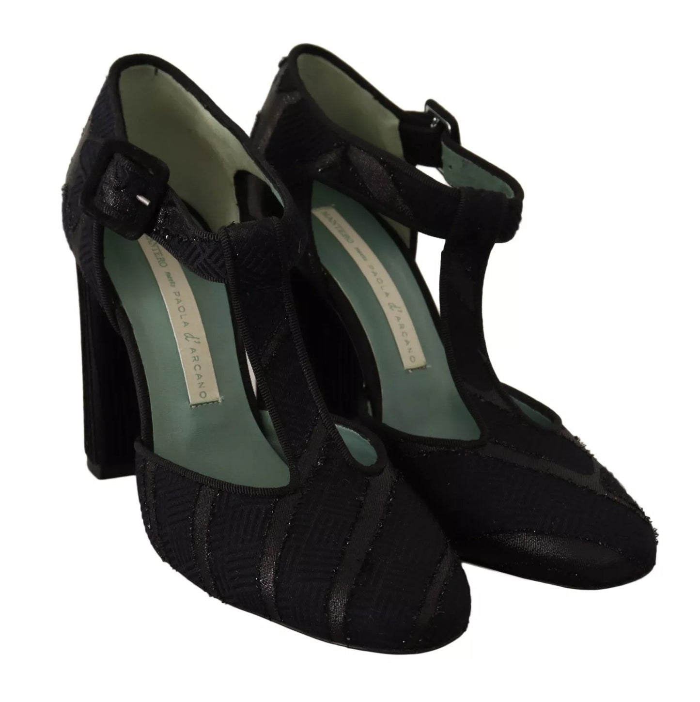 Paola D'Arcano Black Suede Leather Block Heels Sandals Shoes by Paola D'Arcano