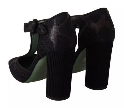 Paola D'Arcano Black Suede Leather Block Heels Sandals Shoes by Paola D'Arcano