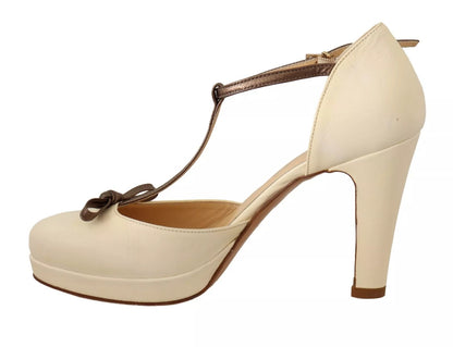 SERGIO LEVANTESI Off White Leather T-Strap Heels Sandals Shoes by SERGIO LEVANTESI