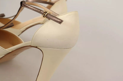 SERGIO LEVANTESI Off White Leather T-Strap Heels Sandals Shoes by SERGIO LEVANTESI