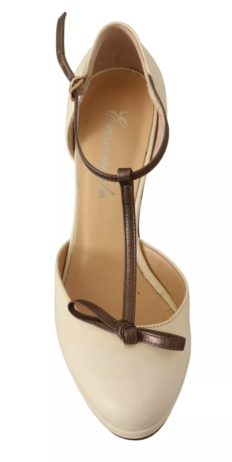 SERGIO LEVANTESI Off White Leather T-Strap Heels Sandals Shoes by SERGIO LEVANTESI