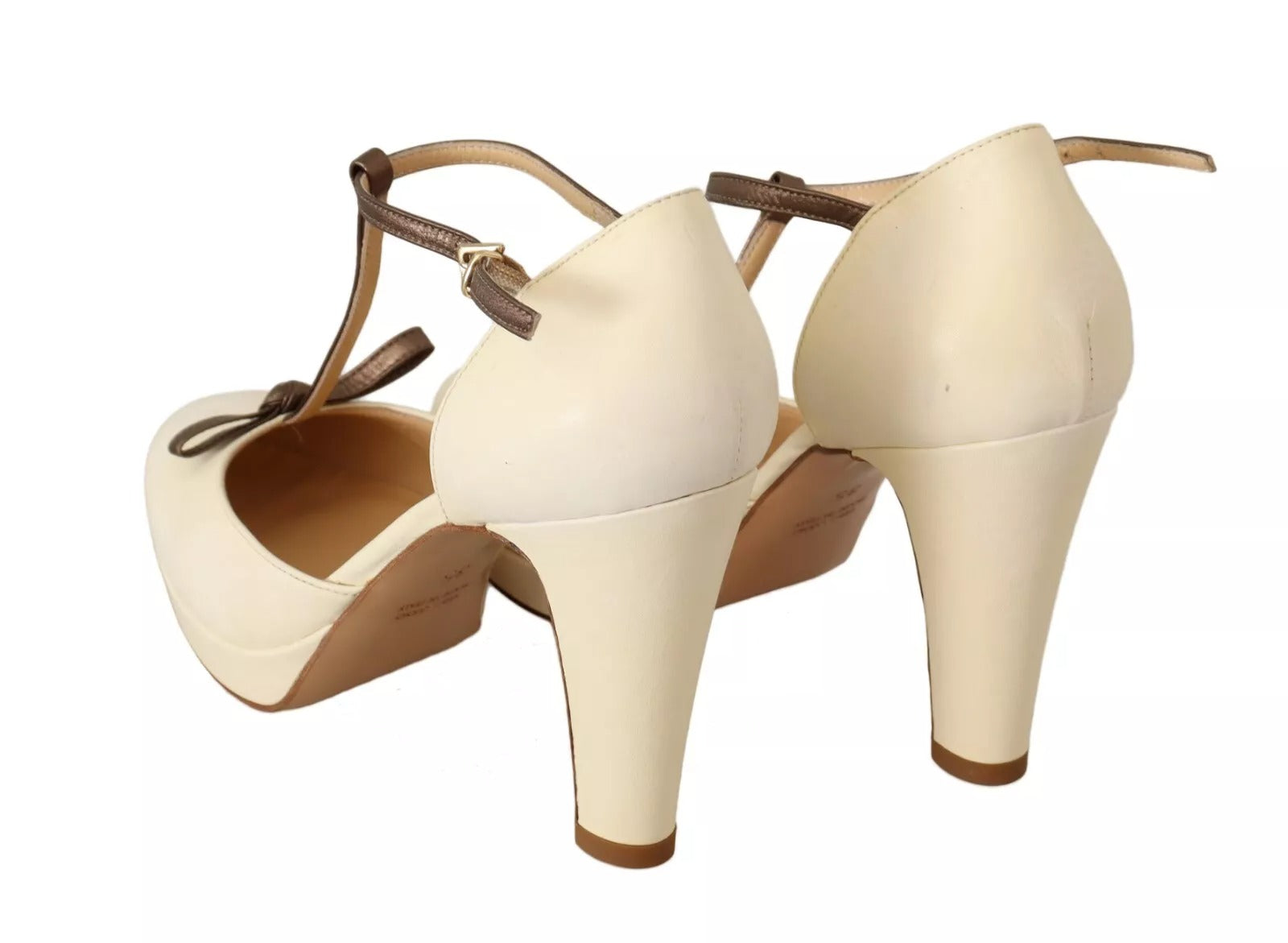 SERGIO LEVANTESI Off White Leather T-Strap Heels Sandals Shoes by SERGIO LEVANTESI