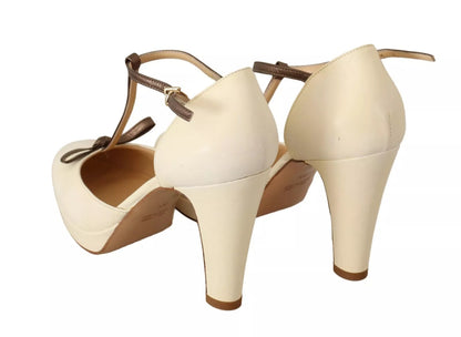 SERGIO LEVANTESI Off White Leather T-Strap Heels Sandals Shoes by SERGIO LEVANTESI