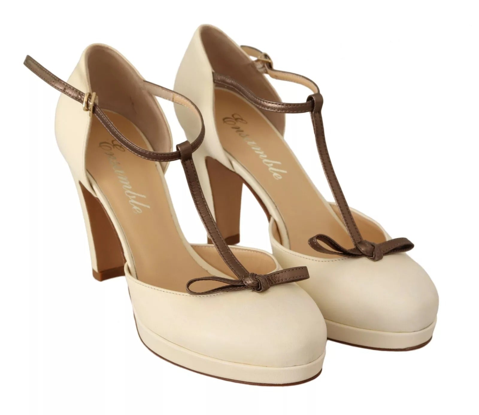 SERGIO LEVANTESI Off White Leather T-Strap Heels Sandals Shoes by SERGIO LEVANTESI