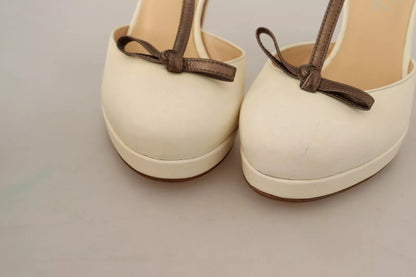 SERGIO LEVANTESI Off White Leather T-Strap Heels Sandals Shoes by SERGIO LEVANTESI