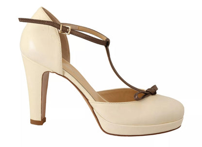 SERGIO LEVANTESI Off White Leather T-Strap Heels Sandals Shoes by SERGIO LEVANTESI