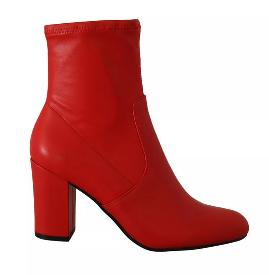 Steve Madden Red Leather Block Heels Ankle Boots Shoes by Steve Madden