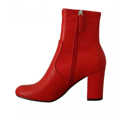 Steve Madden Red Leather Block Heels Ankle Boots Shoes by Steve Madden