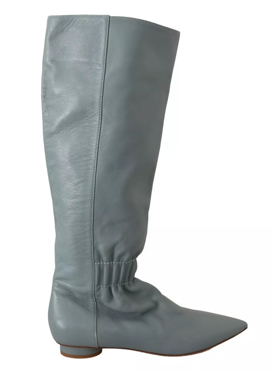 Bottes hautes élastiques en cuir bleu Valentino à enfiler