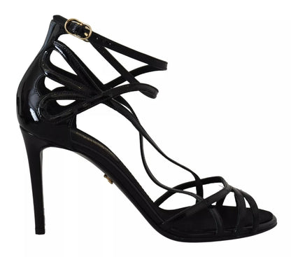 Dolce & Gabbana Black Leather Stiletto Heels Sandals Shoes by Dolce & Gabbana