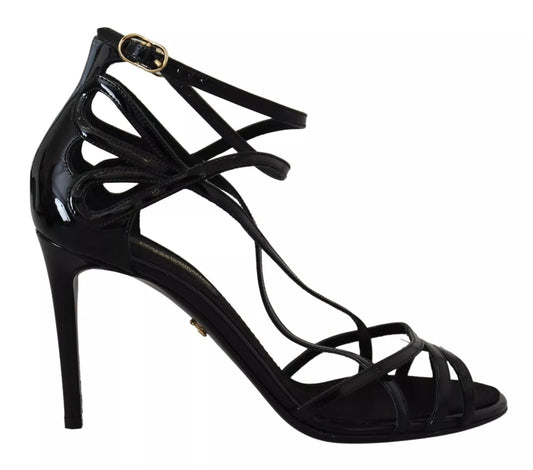 Dolce & Gabbana Black Leather Stiletto Heels Sandals Shoes by Dolce & Gabbana