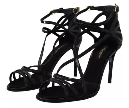 Dolce & Gabbana Black Leather Stiletto Heels Sandals Shoes by Dolce & Gabbana