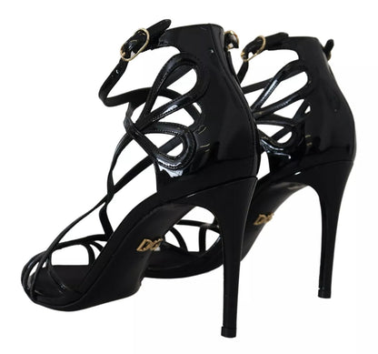 Dolce & Gabbana Black Leather Stiletto Heels Sandals Shoes by Dolce & Gabbana