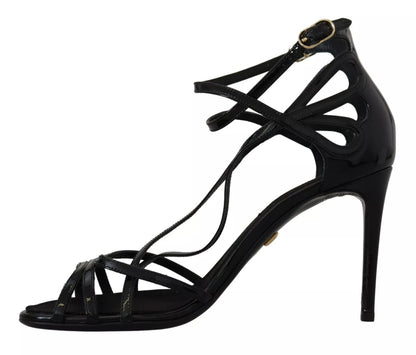 Dolce & Gabbana Black Leather Stiletto Heels Sandals Shoes by Dolce & Gabbana
